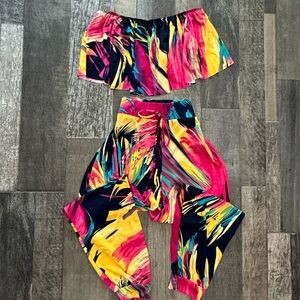 Vibrant Multicolor Off-Shoulder Top and Pants Set